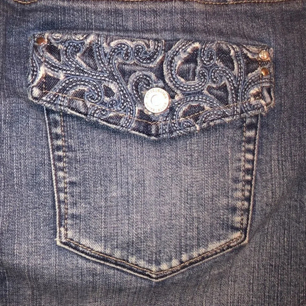 WHBM 4 Distressed Hem Indigo Denim Blue Mini Skirt